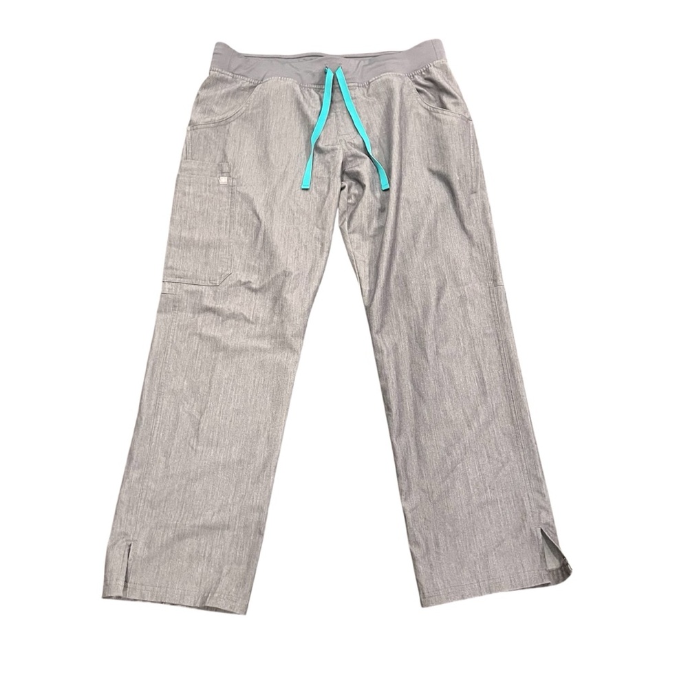Figs Gray Kade Cargo Joggers with Teal Drawstring